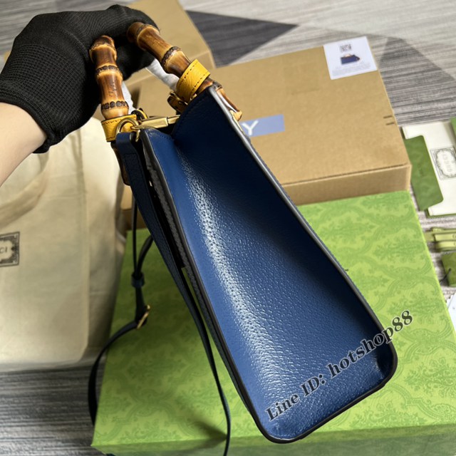 Gucci官網2022新款兩根霓虹色扣帶女包 古馳原廠皮竹節中號手提托特包702721 gqy4686